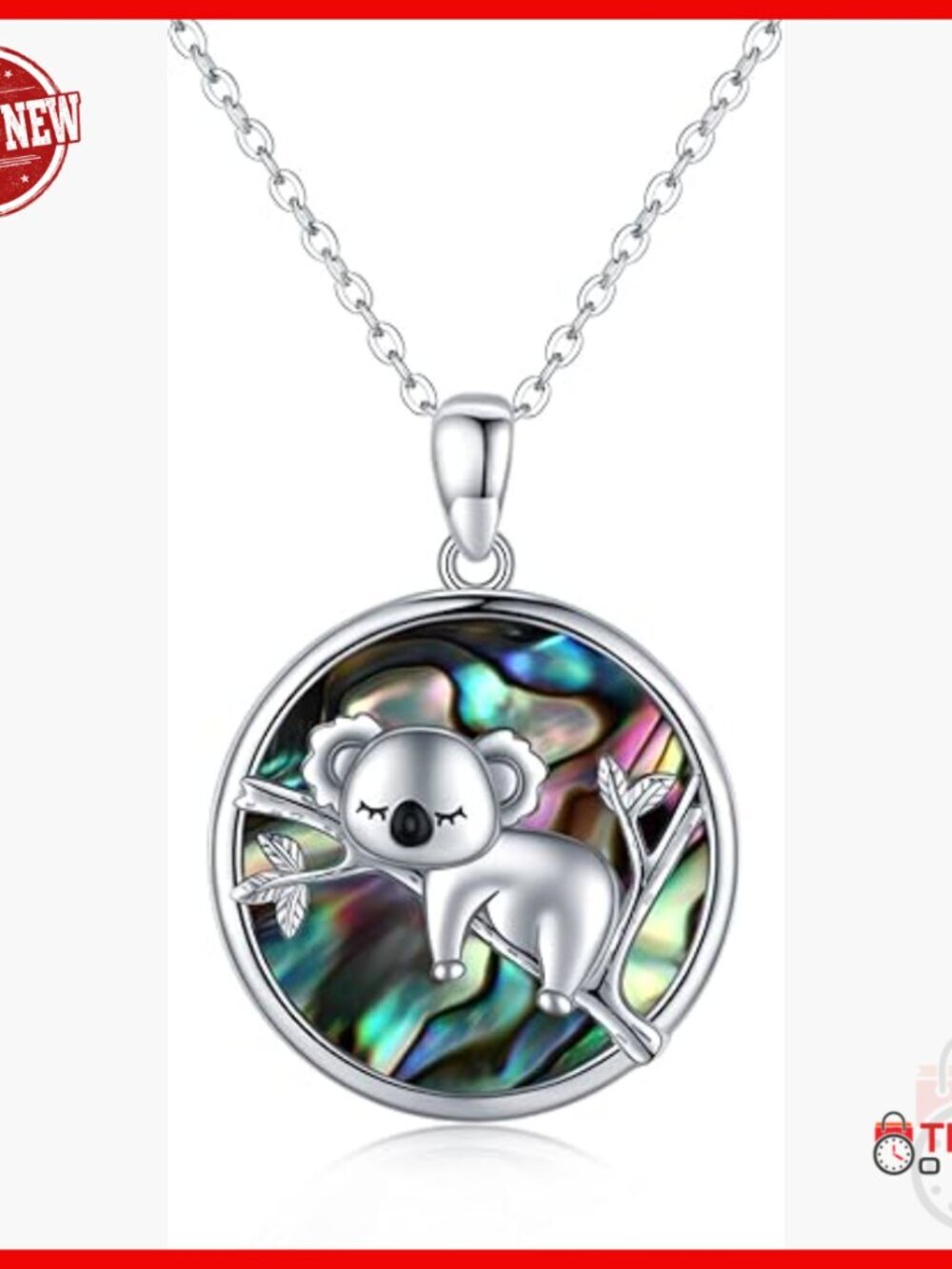 Sterling Silver Koala Pendant Necklace with Abalone Shell Heart